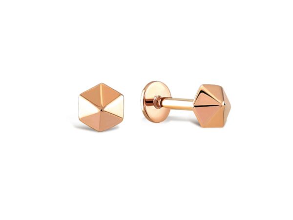 14K Rose Gold Hexagon Tragus Earrings, Labret Stud, Helix Cartilage Piercings - Internally Threading Body Jewellery Ear Piercing