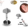 14K White Gold Umbrella Tragus Earring, Labret Stud, Helix Cartilage Piercing - Internally Threading Body Jewellery Ear Piercing