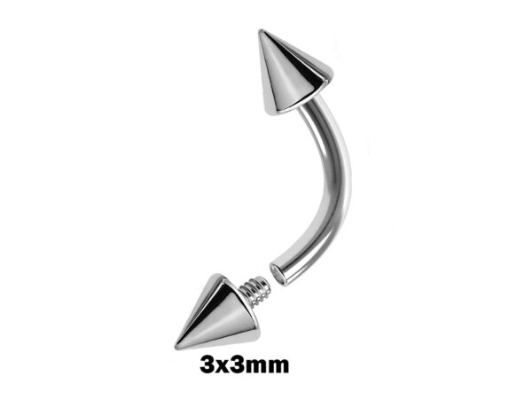 Spike Eyebrow Piercings - Titanium Curved Barbell Spikes / Cone 16g 14g Eyebrow Jewelry Piercing - Internal Threaded