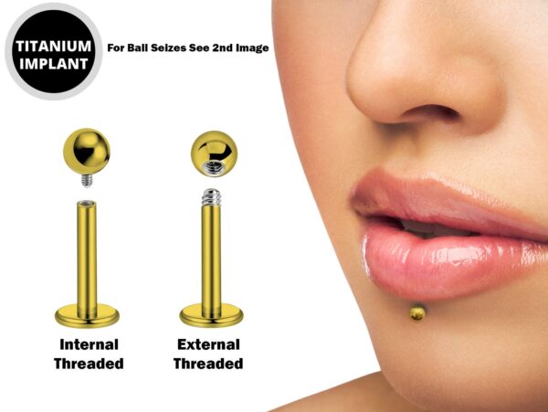 Titanium Gold Labret Stud Piercing 18g 16g 14g Lip Piercing External or Internally Threaded for Tragus Helix Cartilage Madonna Medusa Labret