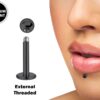 Titanium Black Labret Stud Piercing 18g 16g 14g Lip Piercing External or Internally Threaded for Tragus Helix Cartilage, Medusa Labret