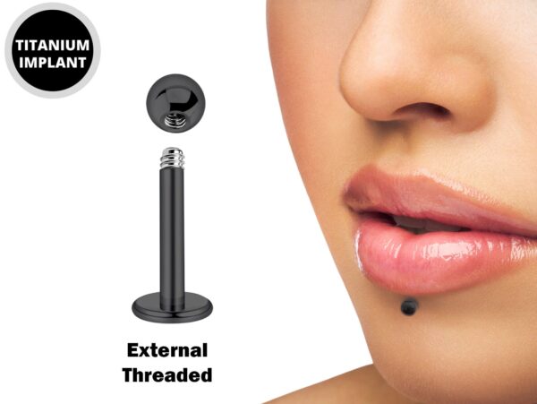 Titanium Black Labret Stud Piercing 18g 16g 14g Lip Piercing External or Internally Threaded for Tragus Helix Cartilage, Medusa Labret