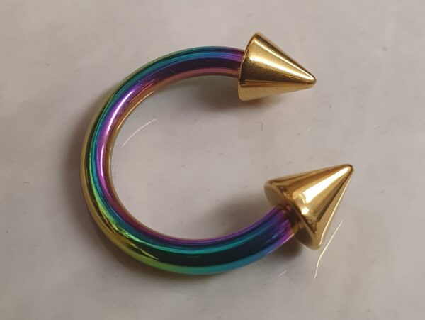 Rainbow Spike Septum Piercing Internally Threaded Horseshoe Barbell CBB/BCR Big Gauge Septum Ring, PA Ring Combination - British Standard