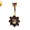 Flower Belly Ring, Navel Ring - Silver Gold Plated Belly Bar Crystal Body Jewellery - 14G - Length is 10mm