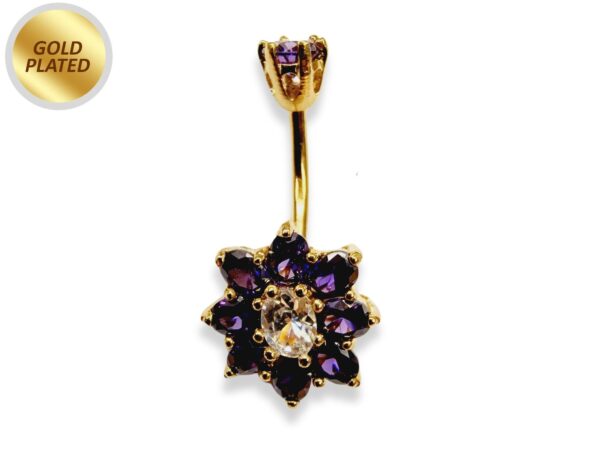 Flower Belly Ring, Navel Ring - Silver Gold Plated Belly Bar Crystal Body Jewellery - 14G - Length is 10mm