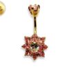 Flower Belly Ring, Navel Ring - Silver Gold Plated Belly Bar Crystal Body Jewellery - 14G - Length is 10mm