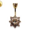 Flower Belly Ring, Navel Ring - Silver Gold Plated Belly Bar Crystal Body Jewellery - 14G - Length is 10mm