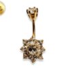 Flower Belly Ring, Navel Ring - Silver Gold Plated Belly Bar Crystal Body Jewellery - 14G - Length is 10mm