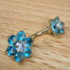 Double Flower Belly Ring, Navel Ring - Silver Gold Plated Belly Bar Crystal Body Jewellery - 14G - Length is 10mm