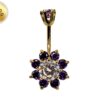 Sun Flower Belly Button Ring, Navel Ring - Silver Gold Plated Belly Bar Crystal Body Jewellery - 14G - Length is 10mm