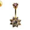 Sun Flower Belly Button Ring, Navel Ring - Silver Gold Plated Belly Bar Crystal Body Jewellery - 14G - Length is 10mm