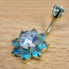 Sun Flower Belly Button Ring, Navel Ring - Silver Gold Plated Belly Bar Crystal Body Jewellery - 14G - Length is 10mm