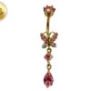 Gold Plated Butterfly Belly Ring, Silver Drop Dangle Belly Bars with CZ Crystals - 14G Length is 10mm