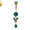 Gold Plated Butterfly Dangle Belly Button Ring, Silver Belly Bars with CZ Crystals - 14G (1.6mm)