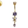 Gold Plated Butterfly Dangle Belly Button Ring, Silver Belly Bars with CZ Crystals - 14G (1.6mm)