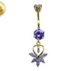 Gold Plated Belly Button Ring - Unique Design Dangly Silver Belly Bar with CZ Crystals - 14G Length is 10mm