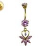 Gold Plated Belly Button Ring - Unique Design Dangly Silver Belly Bar with CZ Crystals - 14G Length is 10mm