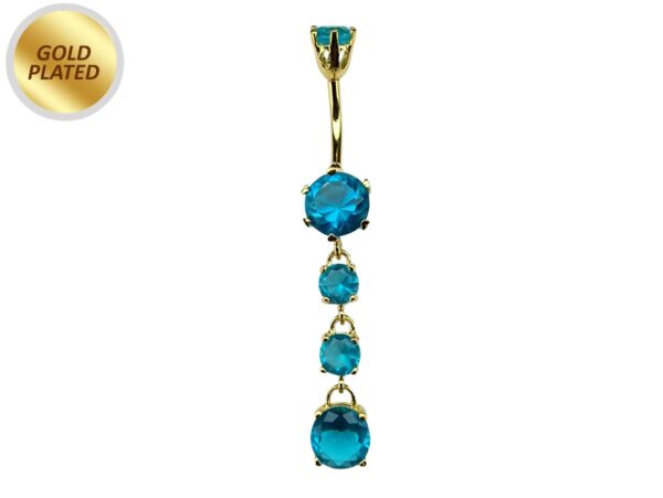 Round Drop Dangle Belly Ring with CZ Crystals -Gold Plated Silver Belly Bars 14G length is 10mm