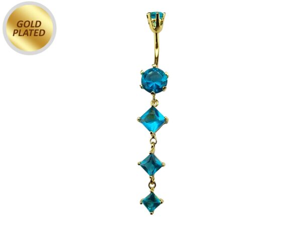 Diamond Shape Dangle Belly Ring - Silver Gold Plated Belly Bar with Crystals - 14G length is 10mm