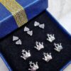 Clear Plastic Post Stud Crown Earrings with CZ Crystals - Hypoallergenic, Nickel Free - 3 Pairs + Gift Box