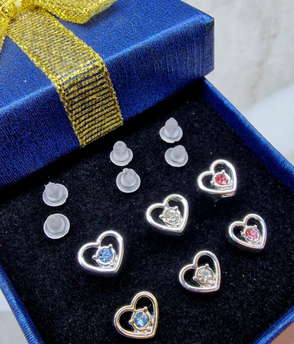 il_fullxfull.5707304192_cu1g Plastic Post Heart Earrings with CZ Crystals - Retainer Earrings - Hypoallergenic, Nickel Free - 3 Pairs + Gift Box
