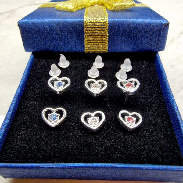 il_fullxfull.5707304252_8de7 Plastic Post Heart Earrings with CZ Crystals - Retainer Earrings - Hypoallergenic, Nickel Free - 3 Pairs + Gift Box