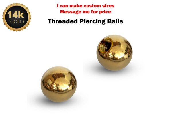 Gold Threaded Piercing Ball made from solid 14K Gold Piercing Replacement for Barbells, Labret studs, Bent Bar, Externally Threaded Piercing