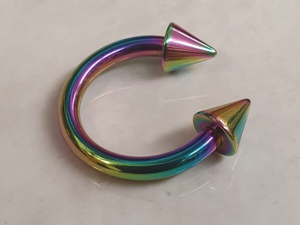 Rainbow Spike Septum Piercing Internally Threaded Horseshoe Barbell CBB/BCR Big Gauge Septum Ring, PA Ring Combination - British Standard