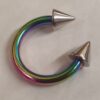 Rainbow Spike Septum Piercing Internally Threaded Horseshoe Barbell CBB/BCR Big Gauge Septum Ring, PA Ring Combination - British Standard