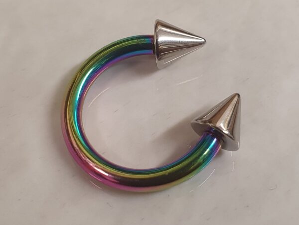 Rainbow Spike Septum Piercing Internally Threaded Horseshoe Barbell CBB/BCR Big Gauge Septum Ring, PA Ring Combination - British Standard