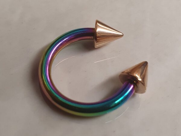 Rainbow Spike Septum Piercing Internally Threaded Horseshoe Barbell CBB/BCR Big Gauge Septum Ring, PA Ring Combination - British Standard