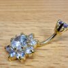 Sun Flower Belly Button Ring, Navel Ring - Silver Gold Plated Belly Bar Crystal Body Jewellery - 14G - Length is 10mm