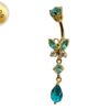 Gold Plated Butterfly Belly Ring, Silver Drop Dangle Belly Bars with CZ Crystals - 14G Length is 10mm