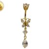 Gold Plated Butterfly Belly Ring, Silver Drop Dangle Belly Bars with CZ Crystals - 14G Length is 10mm