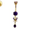 Gold Plated Butterfly Dangle Belly Button Ring, Silver Belly Bars with CZ Crystals - 14G (1.6mm)