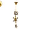 Gold Plated Butterfly Dangle Belly Button Ring, Silver Belly Bars with CZ Crystals - 14G (1.6mm)