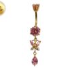 Gold Plated Butterfly Dangle Belly Button Ring, Silver Belly Bars with CZ Crystals - 14G (1.6mm)