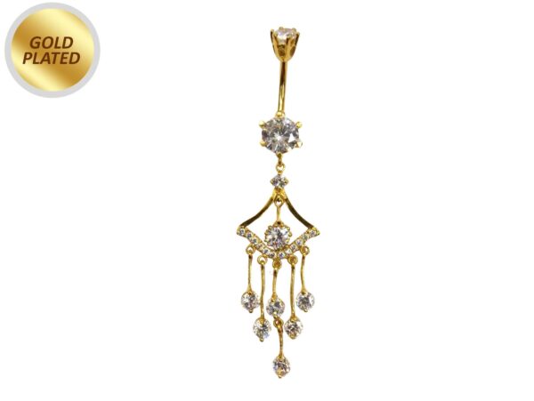 Gold Plated Long Dangle Belly Button Ring, Silver Belly Bars with CZ Crystals Sets - 14G Length is 10mm