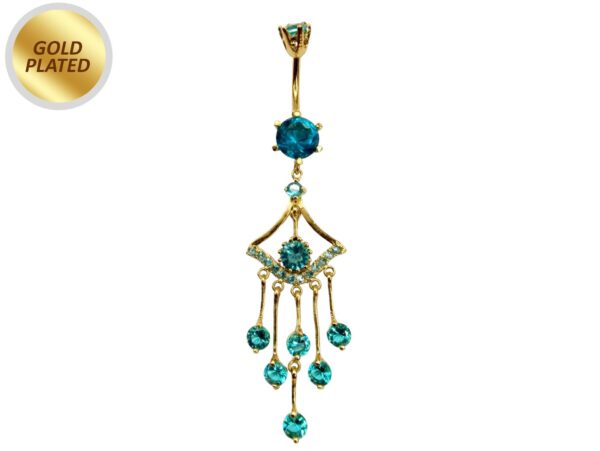 Gold Plated Long Dangle Belly Button Ring, Silver Belly Bars with CZ Crystals Sets - 14G Length is 10mm