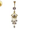 Gold Plated Long Dangle Belly Button Ring, Silver Belly Bars with CZ Crystals Sets - 14G Length is 10mm