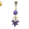 Gold Plated Belly Button Ring - Unique Design Dangly Silver Belly Bar with CZ Crystals - 14G Length is 10mm