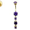 Gold Plated Round Dangle Belly Ring with CZ Crystals - Silver Belly Bars 14G length is 10mm