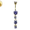 Gold Plated Round Dangle Belly Ring with CZ Crystals - Silver Belly Bars 14G length is 10mm