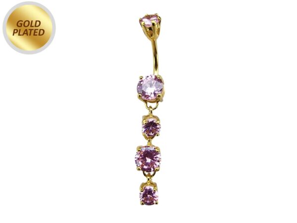 Gold Plated Round Dangle Belly Ring with CZ Crystals - Silver Belly Bars 14G length is 10mm