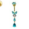 Butterfly Drop Silver Belly Ring - Gold Plated Belly Bars with CZ Crystals - Tear Drop Navel Piercing 14G length is 10mm