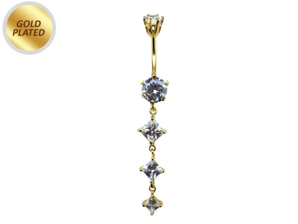 Diamond Shape Dangle Belly Ring - Silver Gold Plated Belly Bar with Crystals - 14G length is 10mm