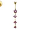 Diamond Shape Dangle Belly Ring - Silver Gold Plated Belly Bar with Crystals - 14G length is 10mm