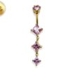 Silver Gold Plated Belly Bar - Dangle Belly Rings with CZ Crystals - 14G length 10mm