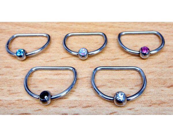 Titanium Gem Nipple Ring Jewelry, Nipple D-Ring Ball Hoops, Captive Ring - 16G 14G - 1piece - Body Piercing Also for Daith, Septum, Eyebrow