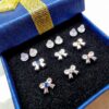 il_fullxfull.5755352399_psem Bow Earrings - Clear Plastic Post Ear Studs with CZ Crystals - Hypoallergenic, Nickel Free - 3 Pairs + Gift Box